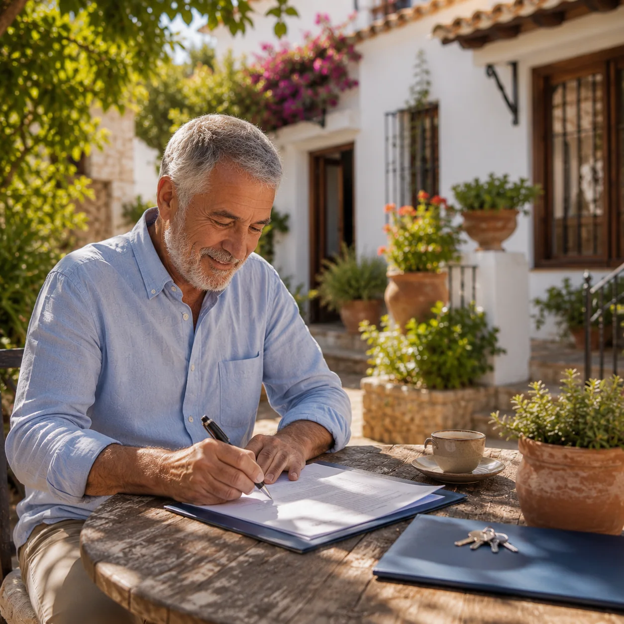 Persona firmando documentación de una vivienda tras una revisión técnica previa.