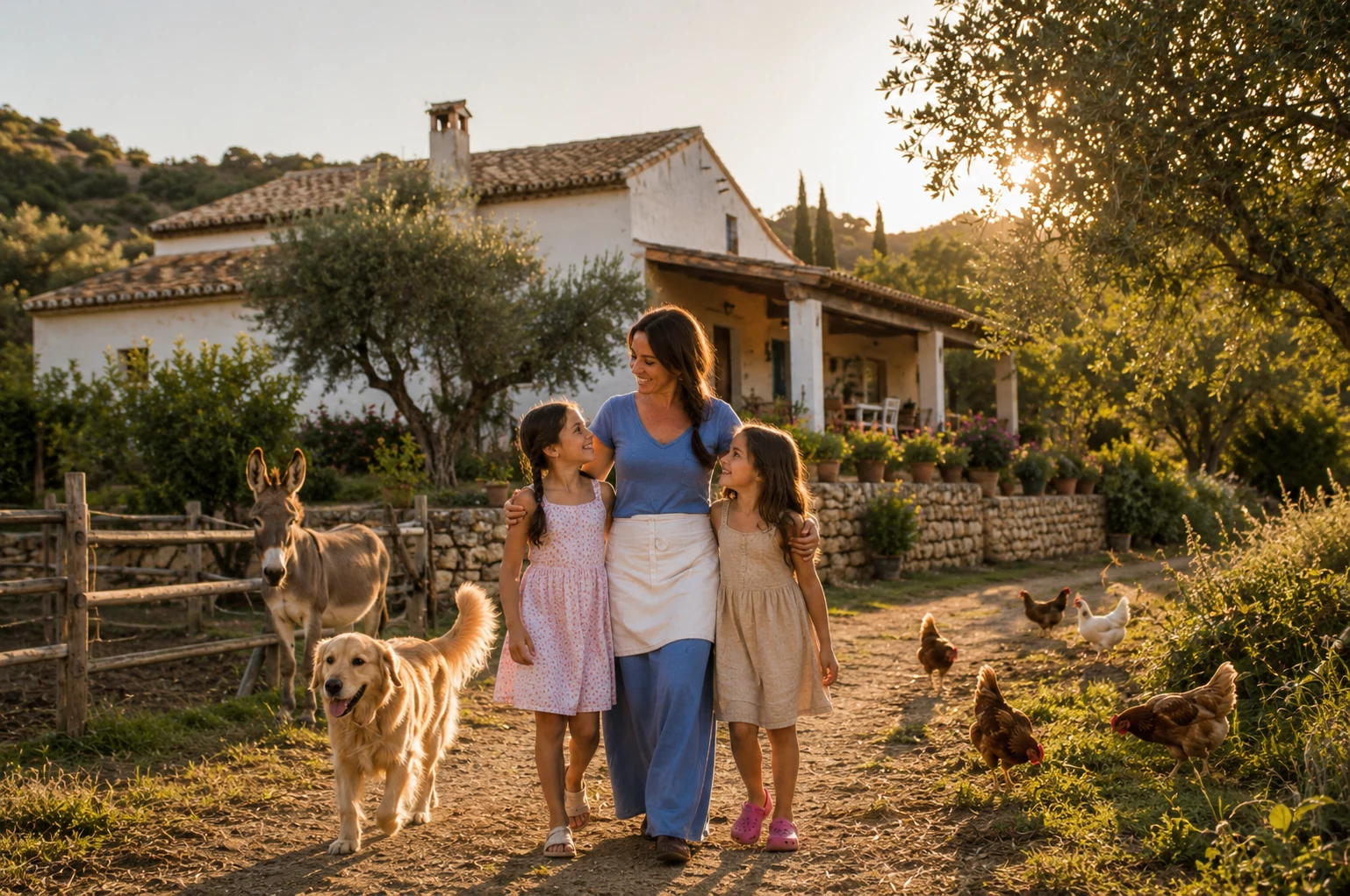 Familia junto a una casa de campo en suelo rústico, caso habitual de regularización.
